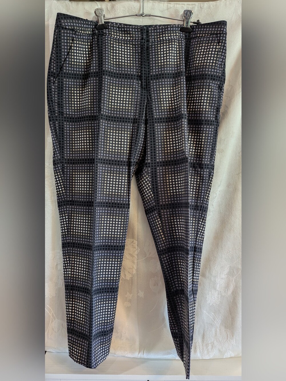 Halogen Black, Gray, and White Dot-Grid Straight Leg Pants